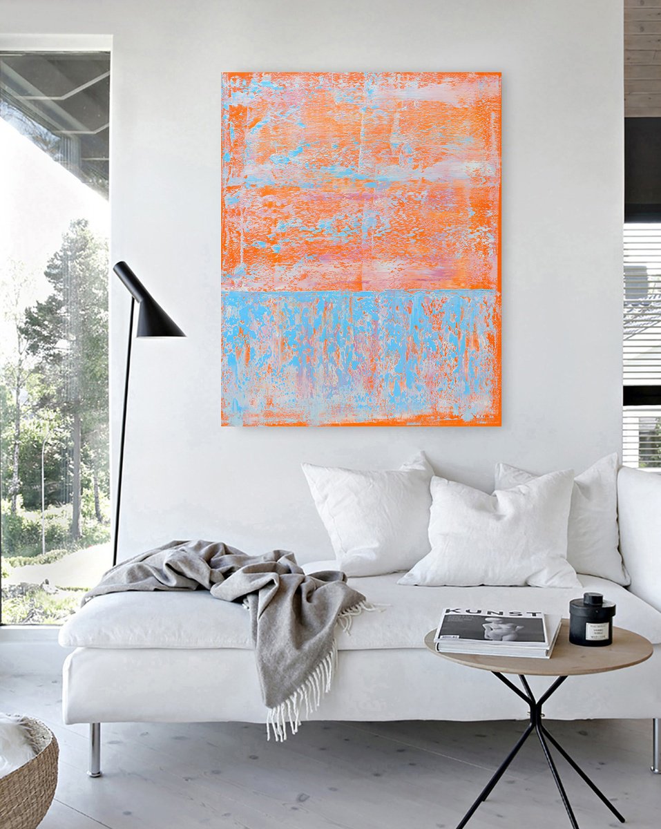 Abstract Oil Painting By Nataliia Sydorova, 37 X 47", Orange Celestial, Original Artwork