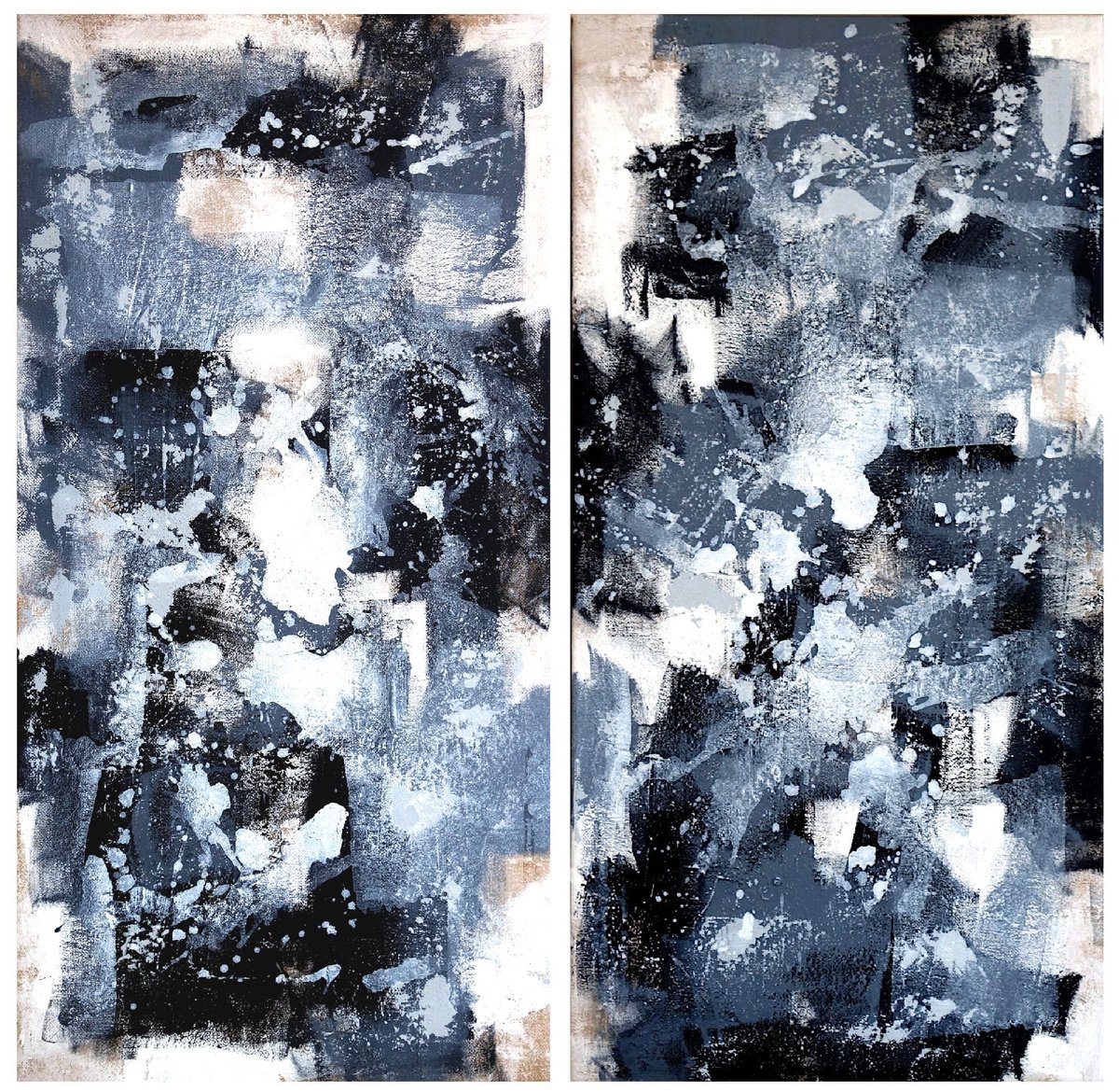 Abstraction No. 8920 black and white XXL - set of 2 by Anita Kaufmann