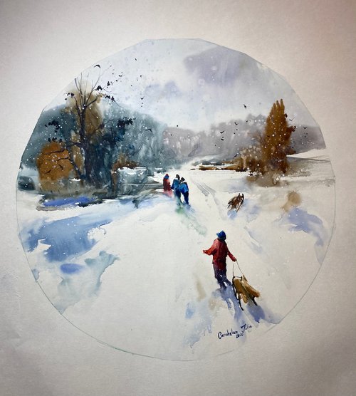 Watercolor “Wait for me” perfect gift by Iulia Carchelan