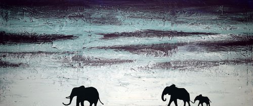 elephant rapture original abstract landscape impasto africa animal painting art canvas - 120 x 50 cm by Stuart Wright