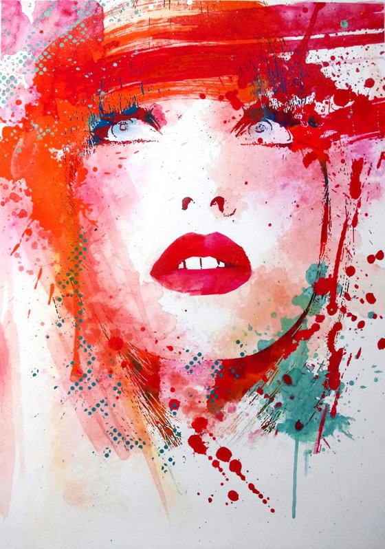 "Mademoiselle"  Portrait of a lady , Contemporary Urban Art , mixed media
