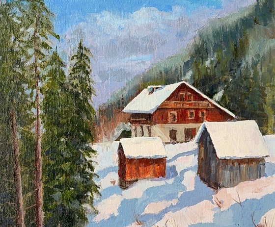 Alpine Chalet in snow
