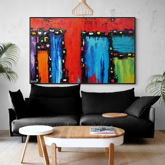 Red Circus 160cm x 100cm Textured Abstract Art