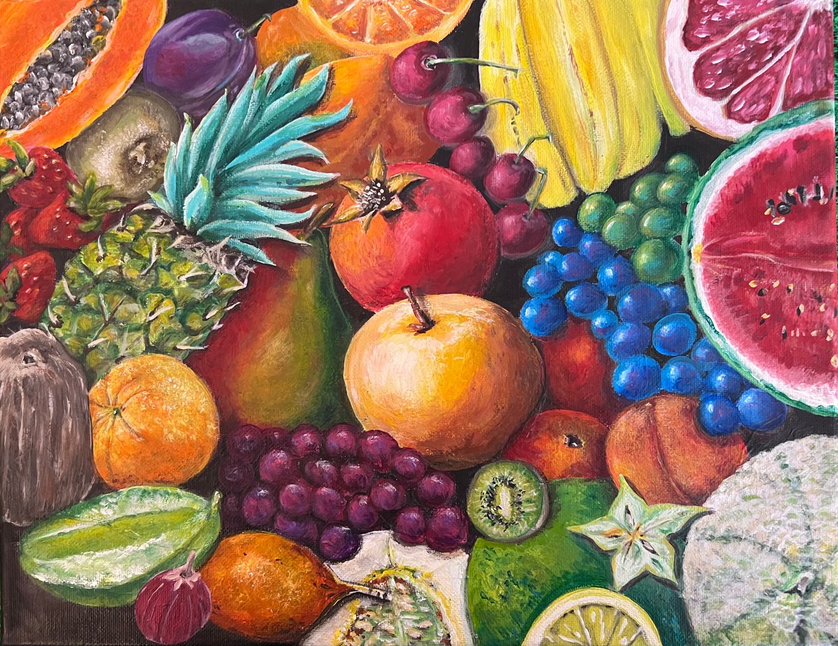 Impressionistic Still Life Acrylic Painting By Carolyn Shoemaker (Soma), 14 X 11, Fruit Study, Original Artwork