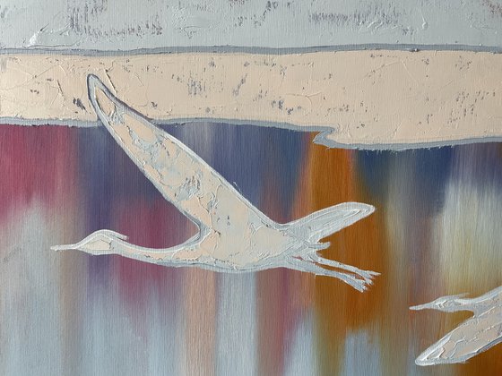 "Three birds". Original oil painting. Abstraction