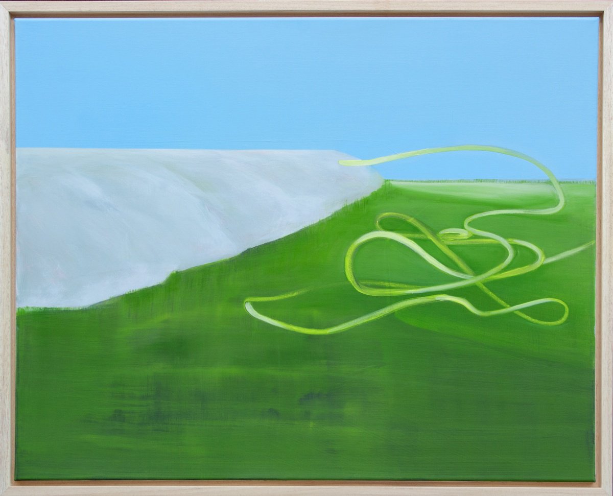 Organic Landscape Oil Painting By Katrin Roth, 41 X 33", Yellow Rope, Original Artwork