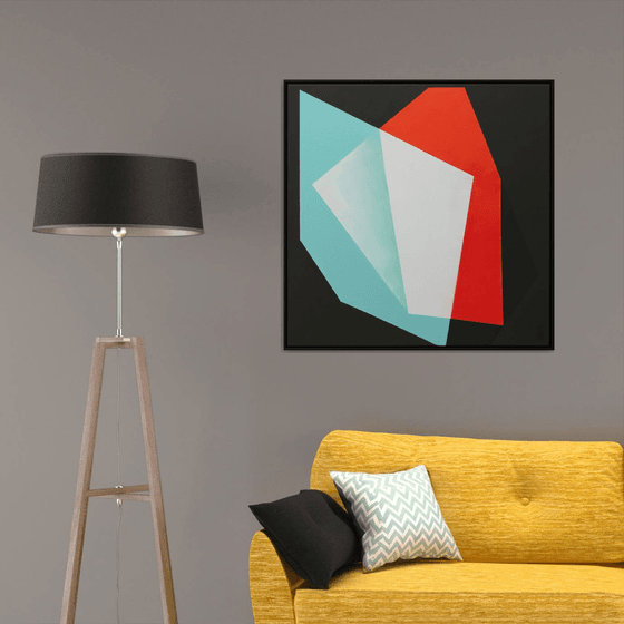 Abstract Painting - Diamond 13 - Incl. frame - 95x95cm - Ronald Hunter - 06N