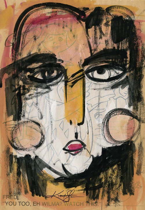 Funky Face 10-912 - Mixed Media Collage Painting by Kathy Morton Stanion by Kathy Morton Stanion