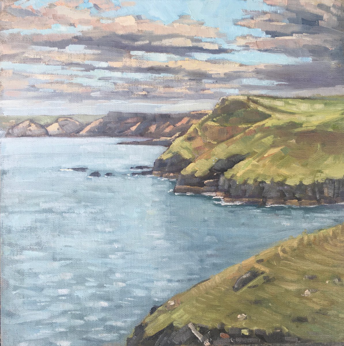 Impressionistic Landscape Oil Painting By Louise Gillard, 12 X 12", Fading Light, North Cornwall, Original Artwork