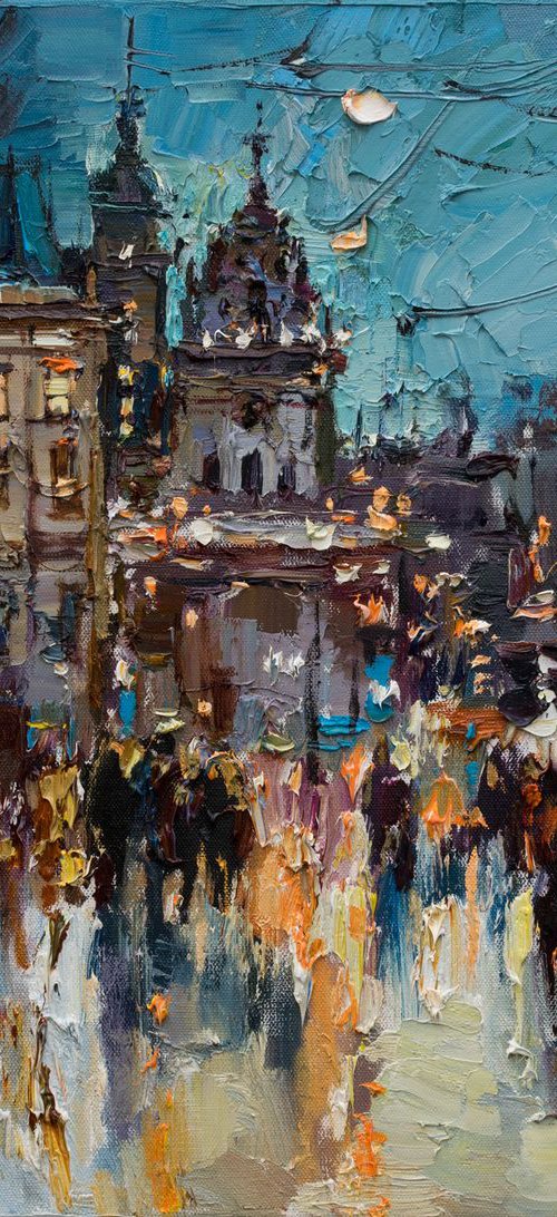 Lviv - Original oil painting of the evening city by Anastasiia Valiulina