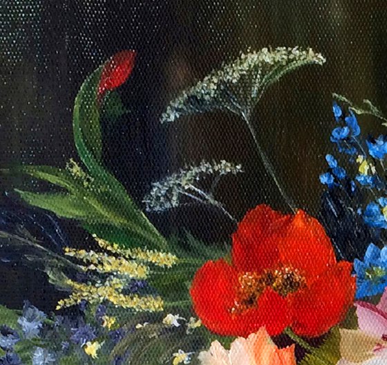 BOUQUET OF WILDFLOWERS - Nice still life. Bouquet of red poppies. White daisies. Summer. Flower garden. Pleasantly. armful.