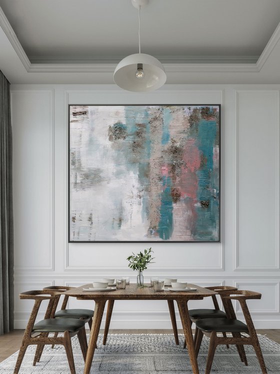 Textured large painting blue