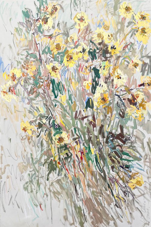 Yellow zennias. by Lilia Orlova-Holmes
