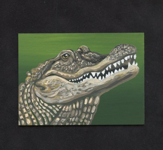 ACEO ATC Original Painting Alligator Reptile Wildlife Art-Carla Smale