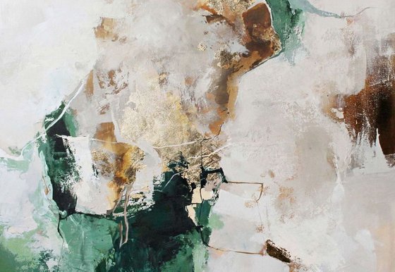 "Green Avalanche 3" Abstract green gold art