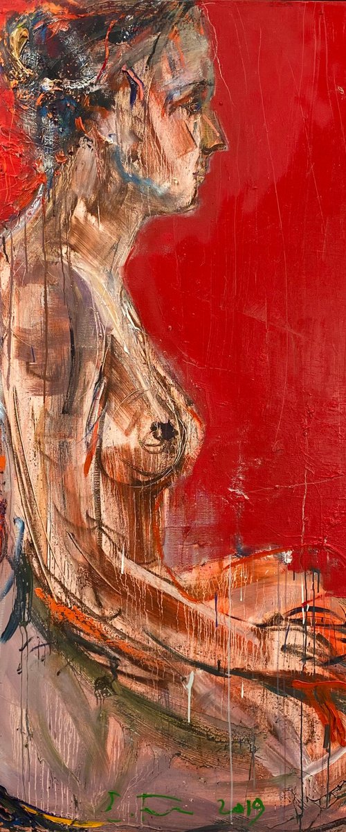 Nude on red by Eduard Belsky