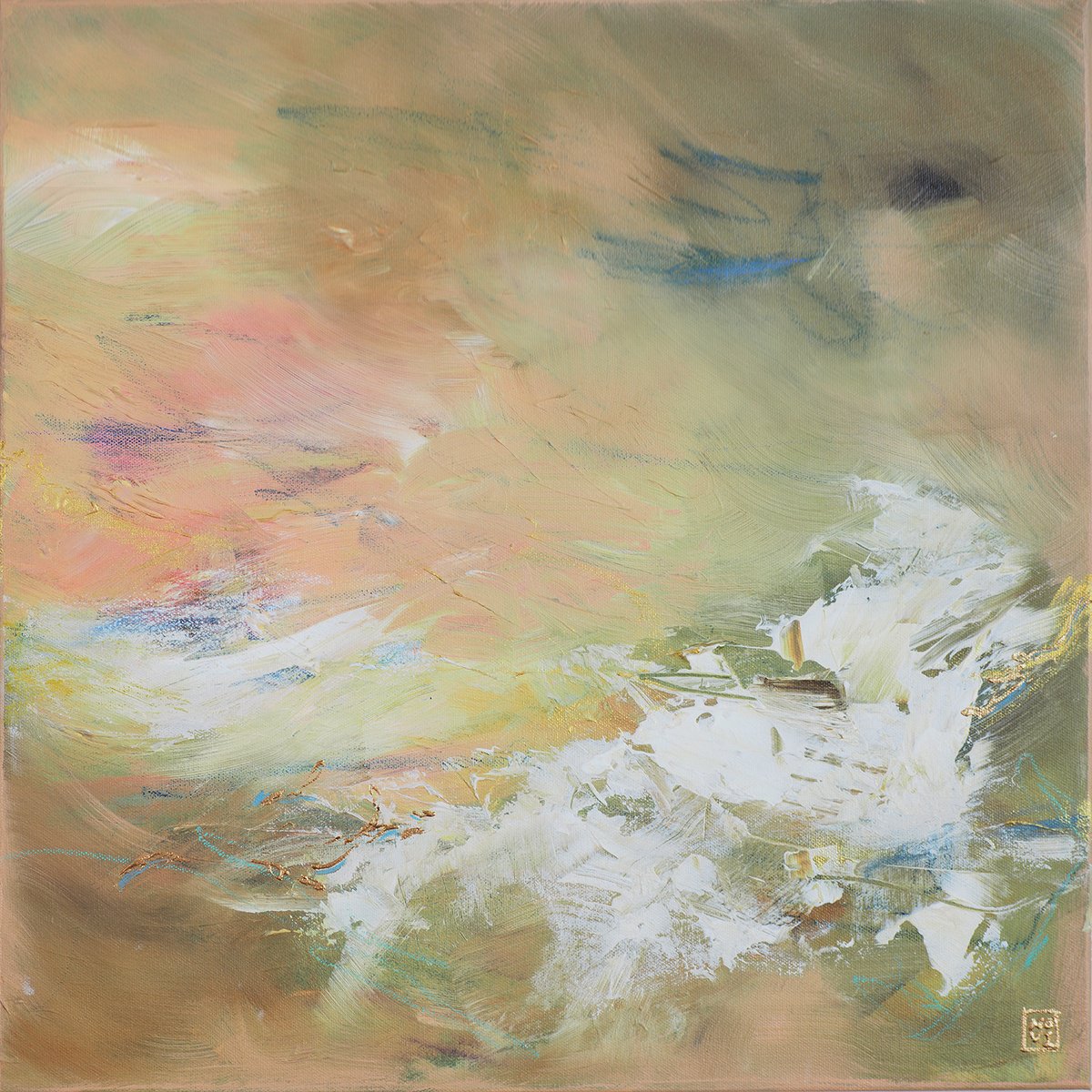 Abstract Acrylic Painting By Novi Lim, 22 X 22", A Daffodil Day, Original Artwork