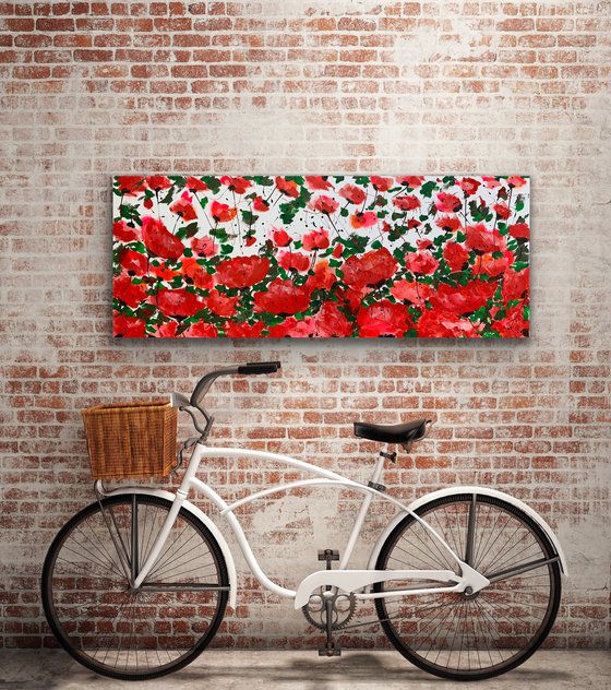 59 x 23,5"( 150x60cm), Garden of Joy 31, red pink flowers