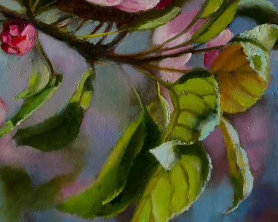 "The gardens are blooming"  spring apple trees flowers liGHt original painting  GIFT (2019)