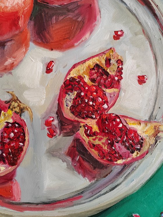 Pomegranates slices and seeds