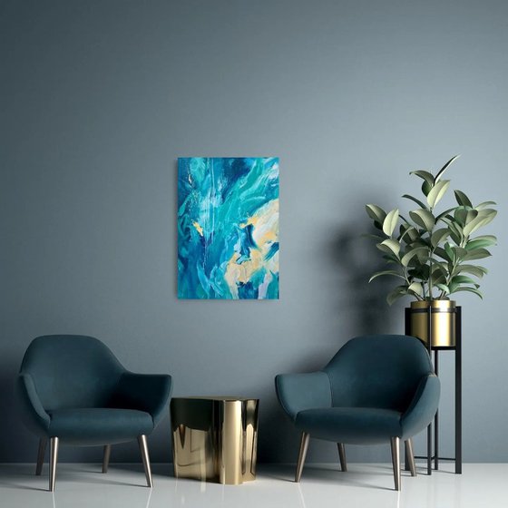 California Vibe. Abstract turquoise painting.