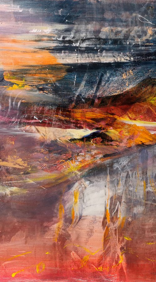 Autumn colors enigmatic mindscape golden hills after the storm signed Kloska by Kloska Ovidiu