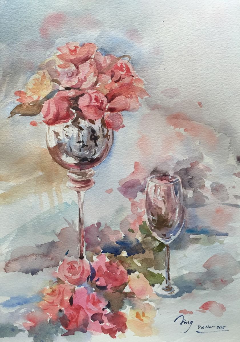 Impressionistic Botanical Watercolour By Jing Chen, 12 X 17, Wedding Flowers, Original Artwork