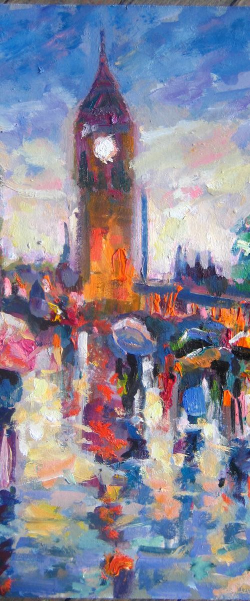 IN LONDON + present (Etude 4, 30x20cm -oil paint on cardboard) by Oleksandr Bielskyi