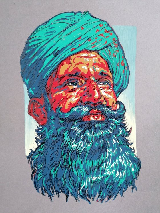 Green and gray. Man in turban portrait