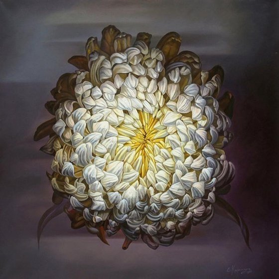 40" White Flower/ Large Floral Oil Painting on canvas