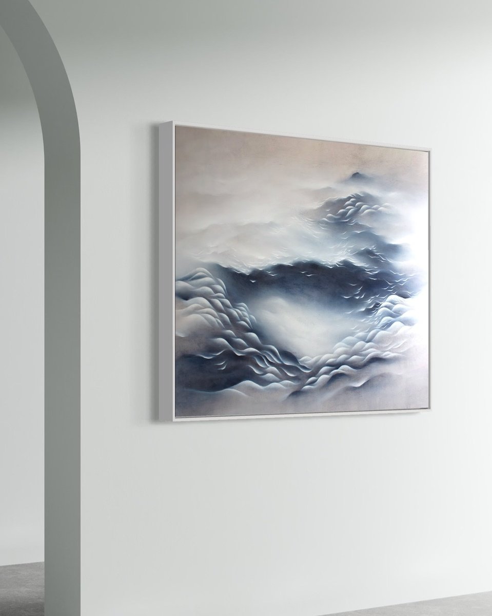 Organic Abstract Acrylic Painting By Francesca Borgo, 49 X 47, By The Crash Of A Wave, Original Artwork