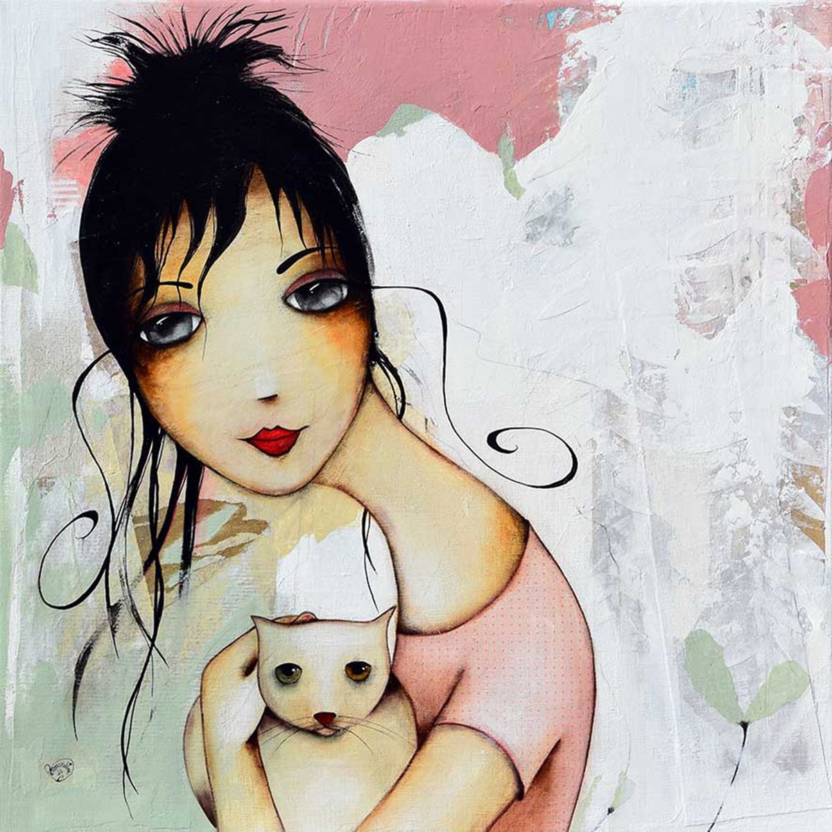 Illustrative Portrait Acrylic Painting By Armandine Js, 20 X 20, En Couple, Original Artwork