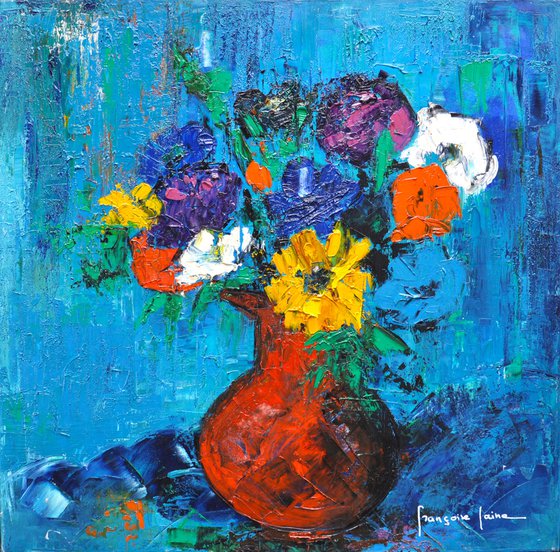 bouquet, blue background