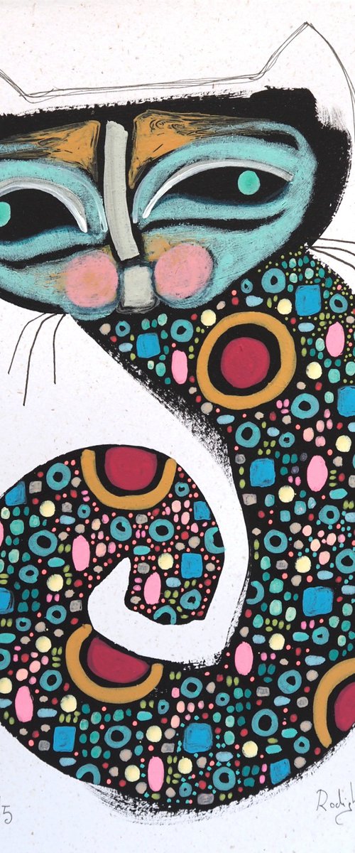 Squiggle Cat #5 whimsical geometric by Sara Rodighiero
