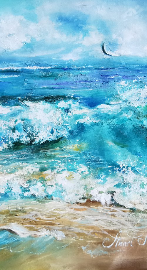 Seascape painting on canvas. Waves art by Annet Loginova