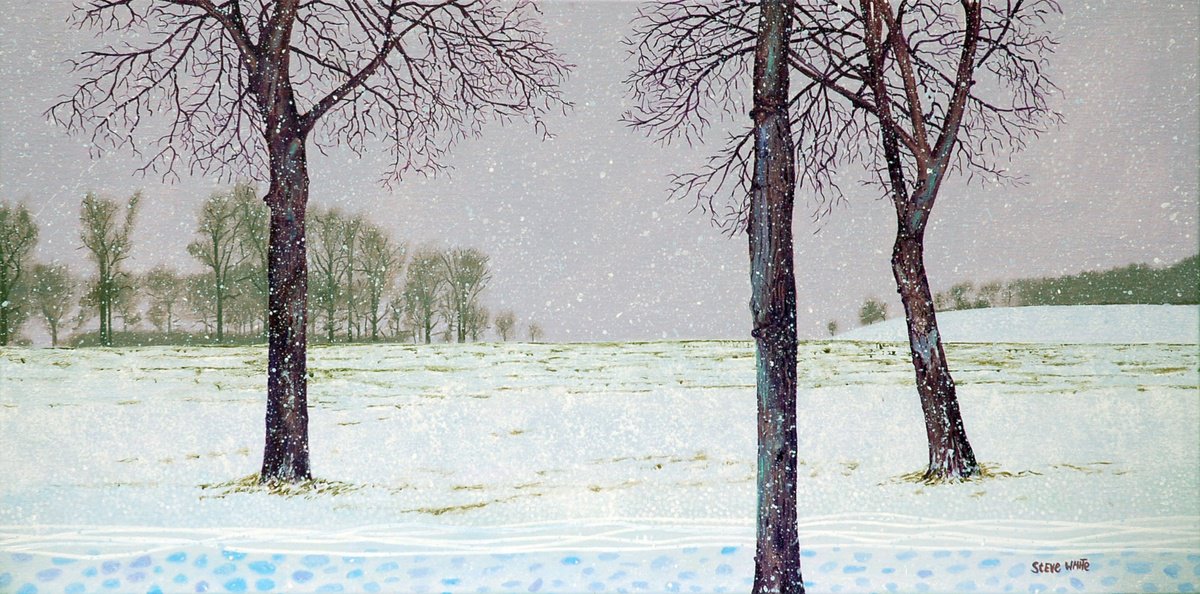 Impressionistic Landscape Acrylic Painting By Steve White, 31 X 16", Purple Snow, Original Artwork