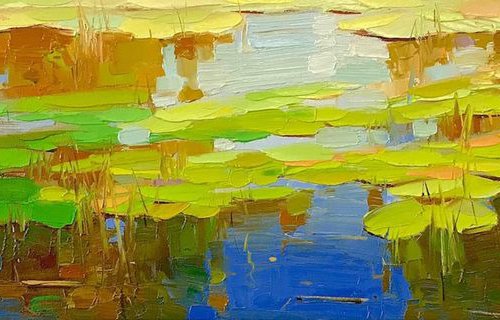 Waterlilies - Autumn Palette, Original oil Painting, Handmade artwork, One of a Kind by Vahe Yeremyan