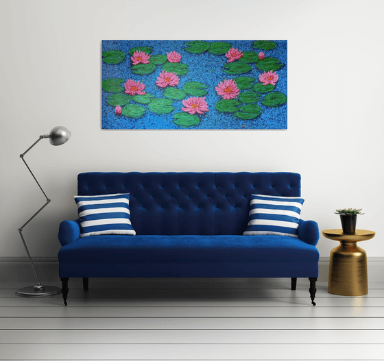 Pond with water lilies / ORIGINAL ACRYLIC PAINTING