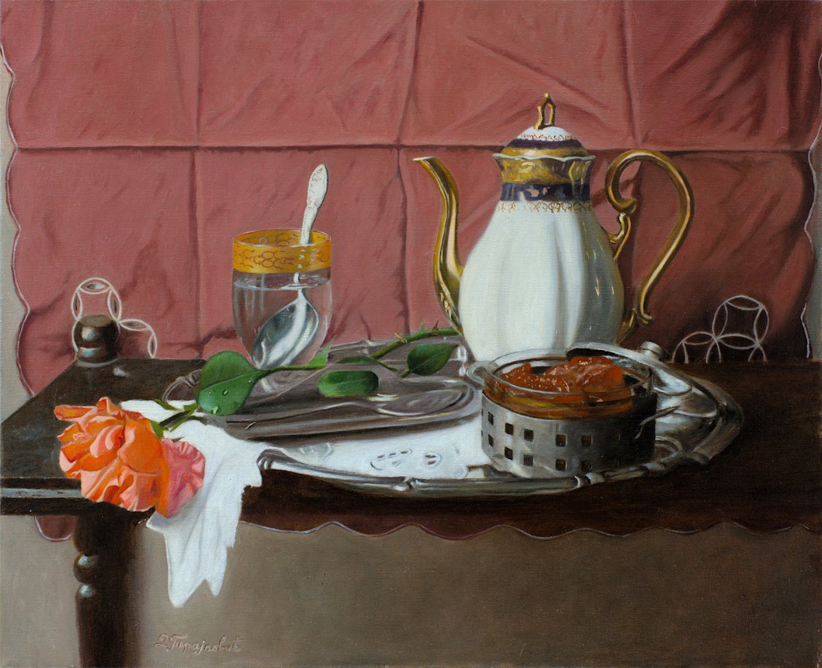 Photorealistic Still Life Oil Painting By Dejan Trajkovic, 28 X 24, Welcome, Original Artwork