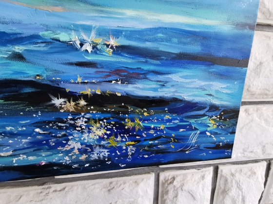 Shimmer of the sea. Seascape painting on canvas