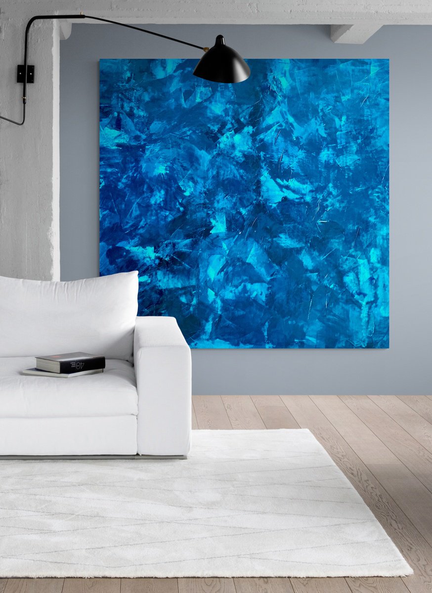 Abstract Acrylic Painting By Anita Kaufmann, 55 X 55, Beyond The Blue Sea No. 3924, Original Artwork