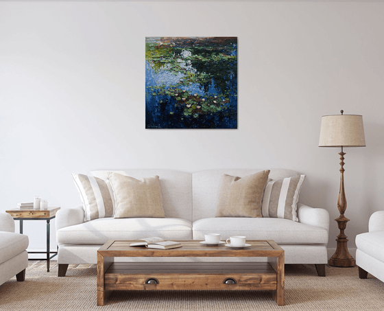 White Water Lilies - Impasto Original Oil painting