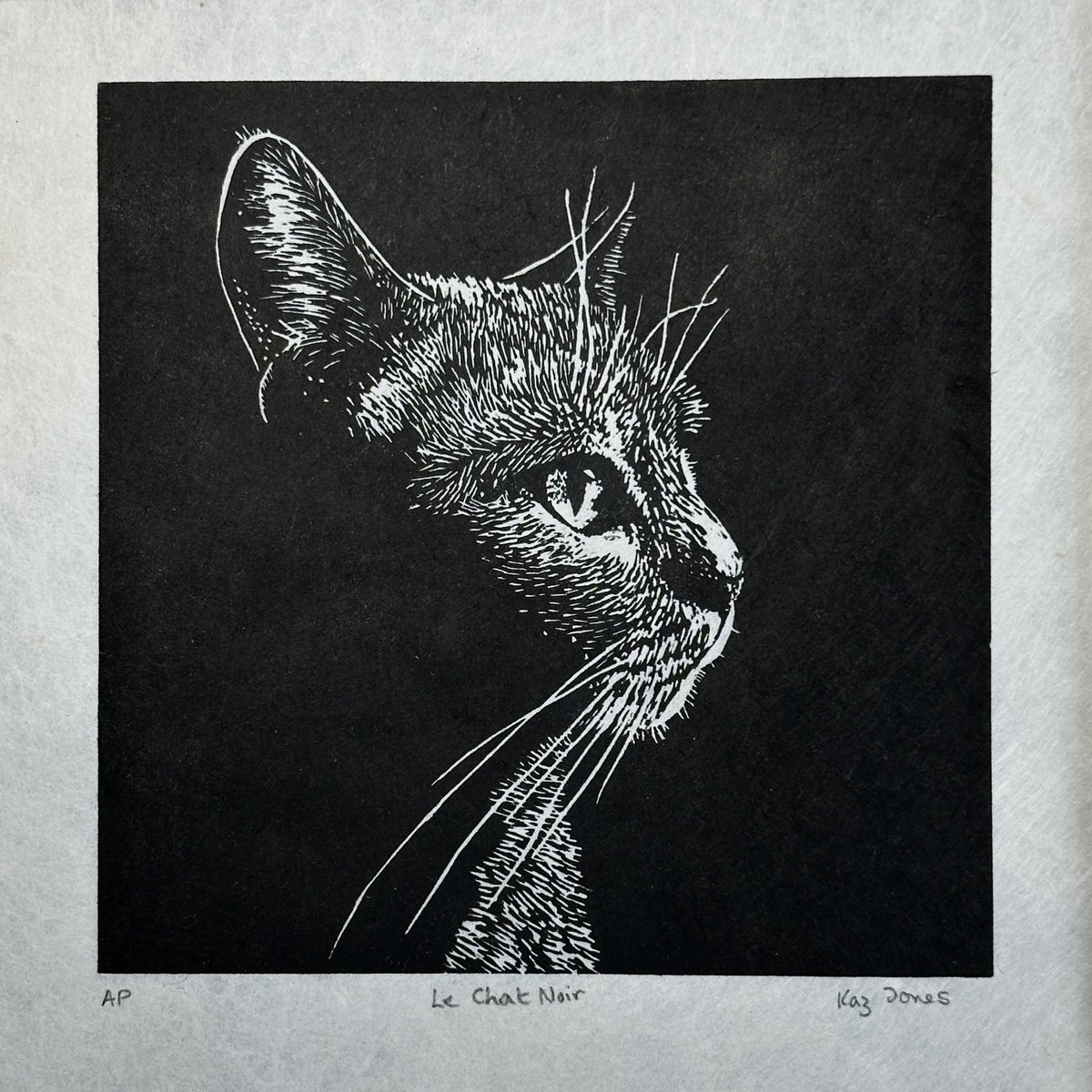 Animal Limited Edition Print By Kaz Jones, 10 X 9", Le Chat Noir, Original Artwork