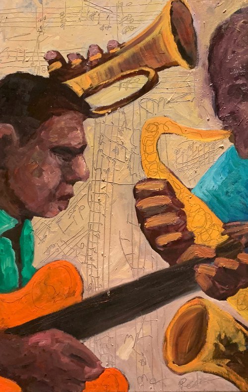 Jazz Oil On Canvas - Musicians by Ryan  Louder