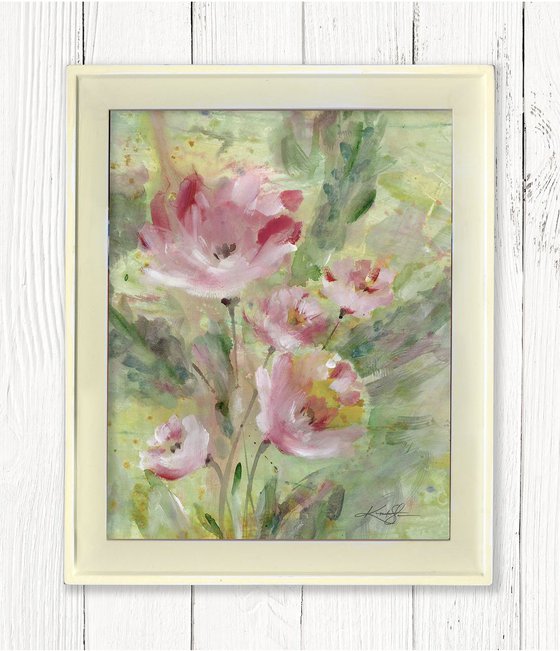 Shabby Chic Charm 14 - Framed Floral art in Painted Distressed Frame by Kathy Morton Stanion