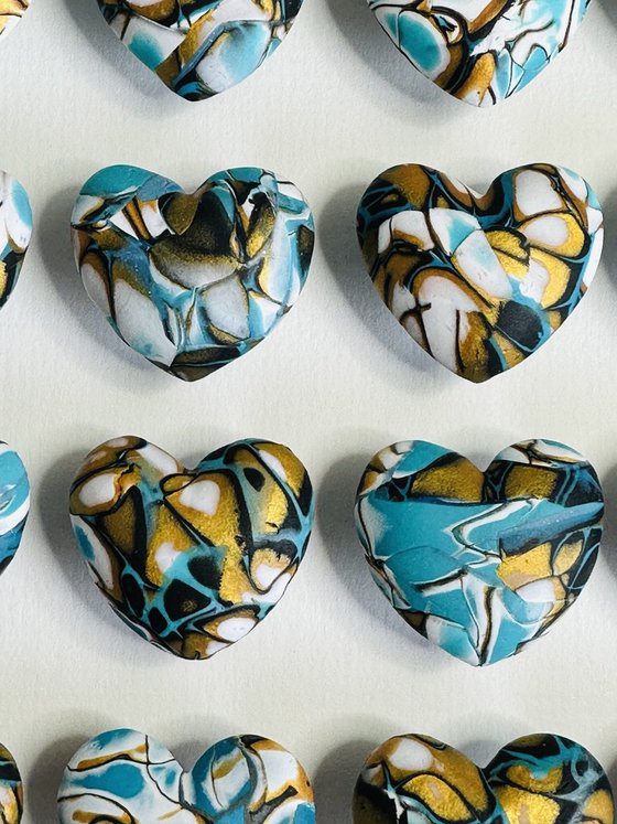 LOVE - Aqua, gold, black & white Mokume Gane