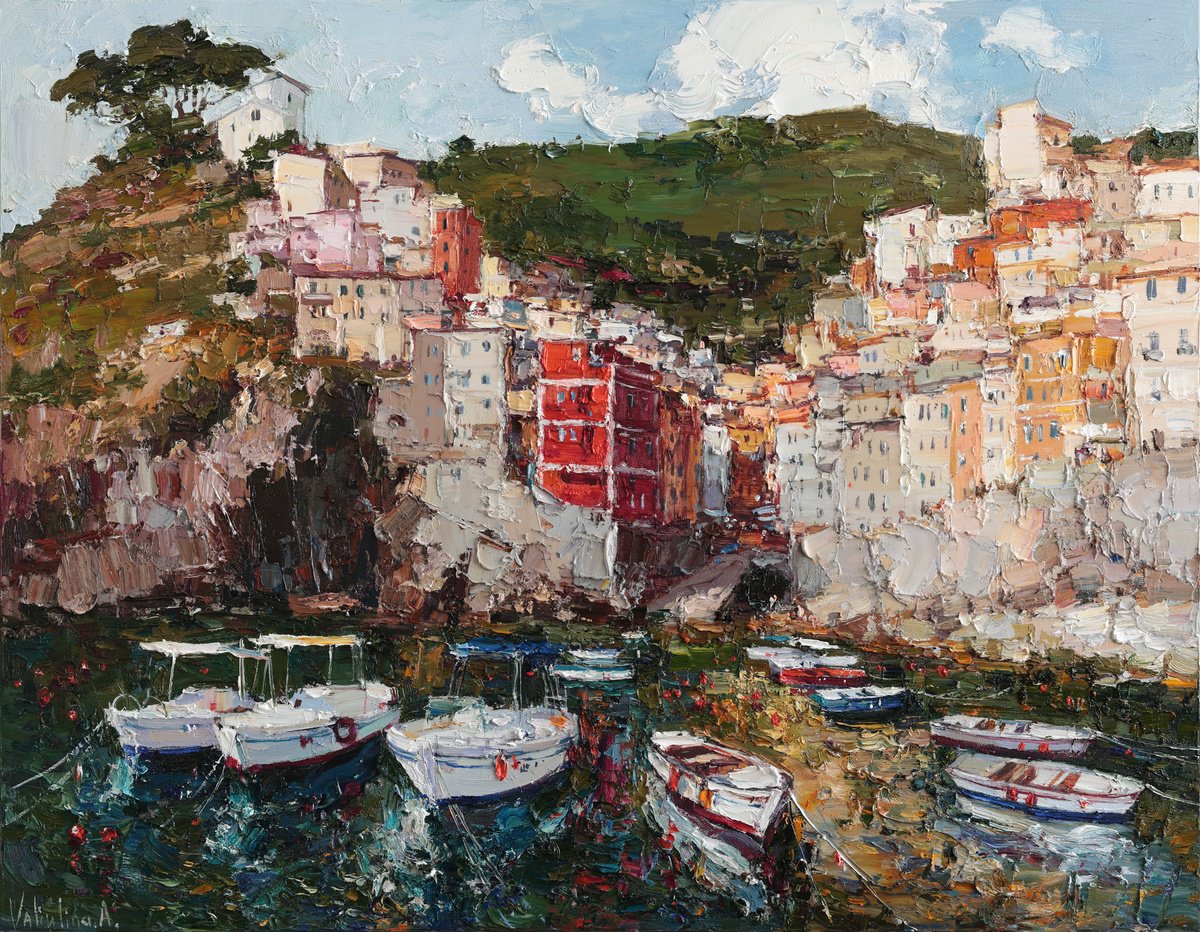 Impressionistic Landscape Oil Painting By Anastasiia Valiulina, 35 X 28, Riomaggiore, Cinque Terre, Original Artwork