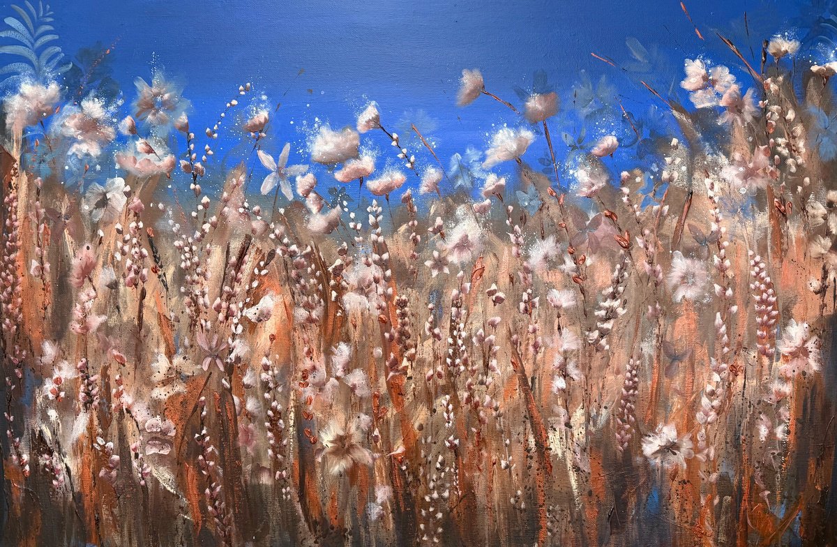 Expressive Botanical Acrylic Painting By Emma Sian Pritchard, 36 X 24, Field Of Dreams, Original Artwork