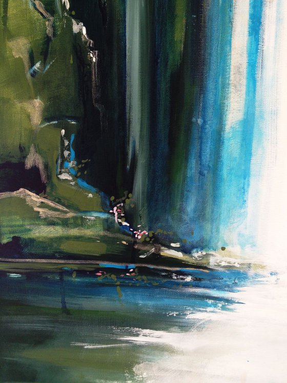 Deep green waterfall- 80 x 80 - acrylic on canvas