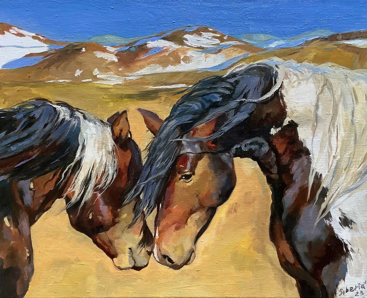 Horses on a mountain plateau by Elena Utkina